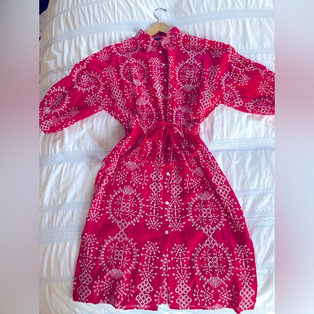 ZARA Embroidered Eyelet Cotton SHIRTDRESS. Size S US